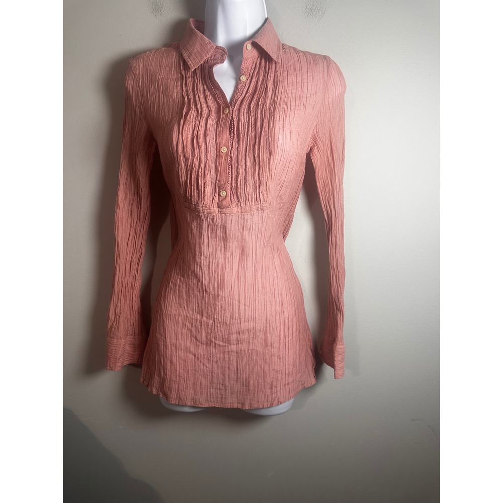 Banana Republic Silk Blend Crinkle Pintuck Tunic Shirt Dusty Rose Pink Small - Picture 1 of 7